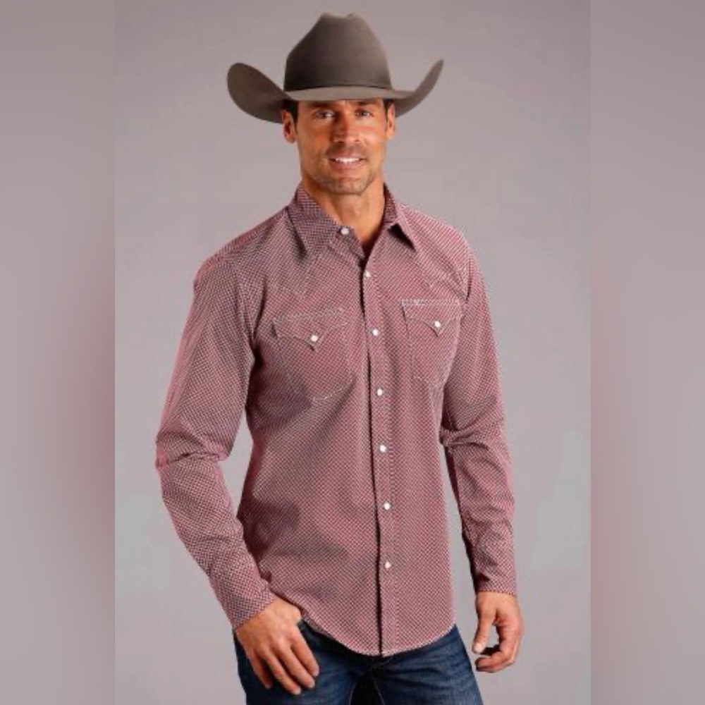 Stetson Men's Maroon Diamond Patterned Pearl Snap Western Shirt NWOT